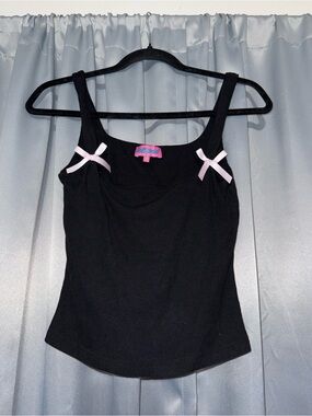 Edikted Black Ribbed Tank with Pink Bow Straps
